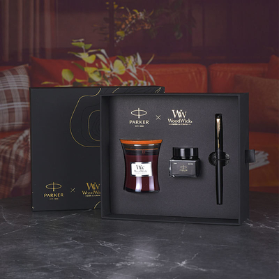 XL Entry-Level Black Gold Ink Pen WoodWick Aromatherapy Μαύρο σύνολο δώρων για επέτειο