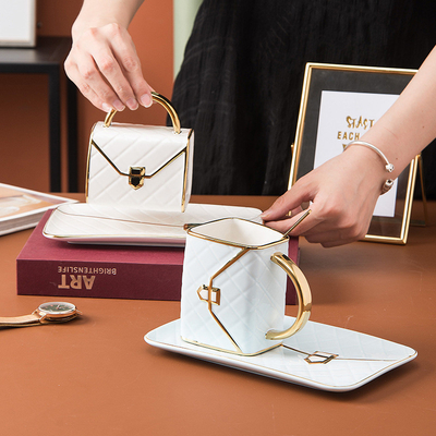 Lingge Bag Κεραμικό Κύπελλο και Πλάκα Σετ Χρυσόχρωμα Προσαρμόσιμο Καφέ Κούπα Μοναδικό Δώρο