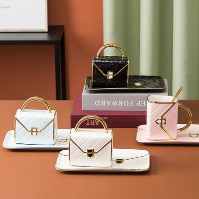 Lingge Bag Κεραμικό Κύπελλο και Πλάκα Σετ Χρυσόχρωμα Προσαρμόσιμο Καφέ Κούπα Μοναδικό Δώρο