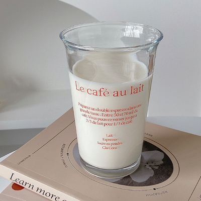 350 ml Ins Fashion Text Print Glass Cup για Retro Cup Cup Ice Coffee Latte Tea Juice Cup Πινακάκι με νερό παγωτό καφέ λατέ τσάι