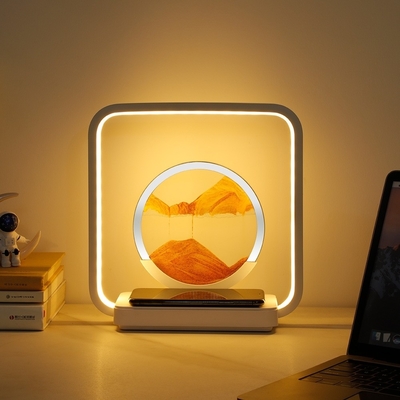 Ασύρματη φόρτιση LED Φως USB Touch 3 χρώματα ρέουσα άμμος ζωγραφική επιτραπέζια λάμπα για μοναδικό δώρο