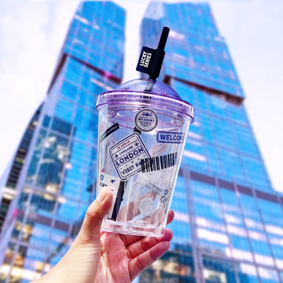 Υψηλή ομορφιά Instagram Straw Cup Δημιουργικό πλαστικό διπλό στρώμα ποτήρι νερού για το καλοκαιρινό δώρο