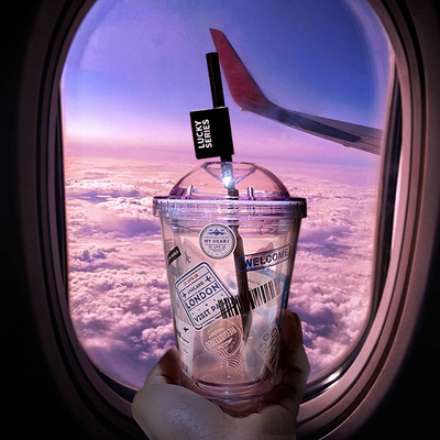 Υψηλή ομορφιά Instagram Straw Cup Δημιουργικό πλαστικό διπλό στρώμα ποτήρι νερού για το καλοκαιρινό δώρο
