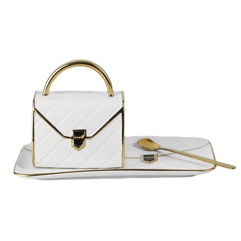Lingge Bag Κεραμικό Κύπελλο και Πλάκα Σετ Χρυσόχρωμα Προσαρμόσιμο Καφέ Κούπα Μοναδικό Δώρο
