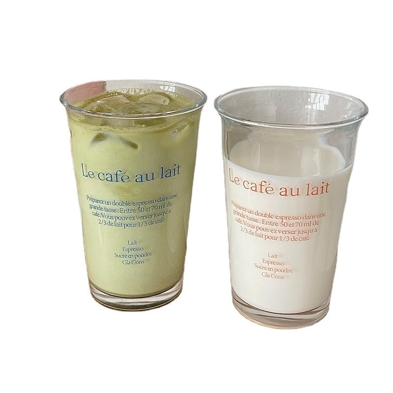 350 ml Ins Fashion Text Print Glass Cup για Retro Cup Cup Ice Coffee Latte Tea Juice Cup Πινακάκι με νερό παγωτό καφέ λατέ τσάι