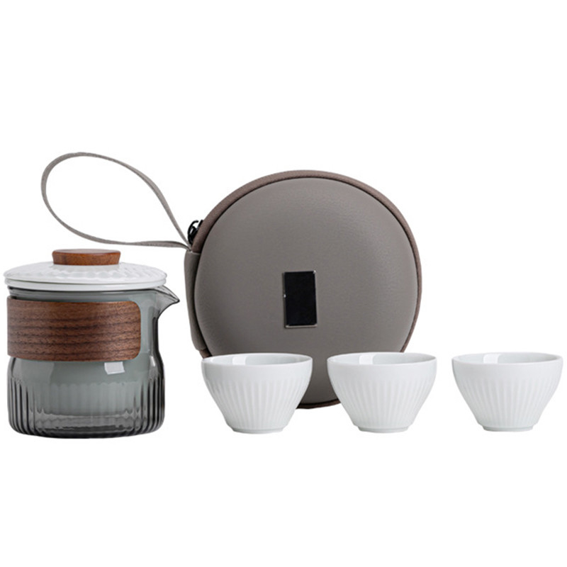 Παρουσίαση Συγκρότημα δώρων Dongli Travel Express Cup Set Portable Round Bag One Pot Three Cup Business Tea Set Gift
